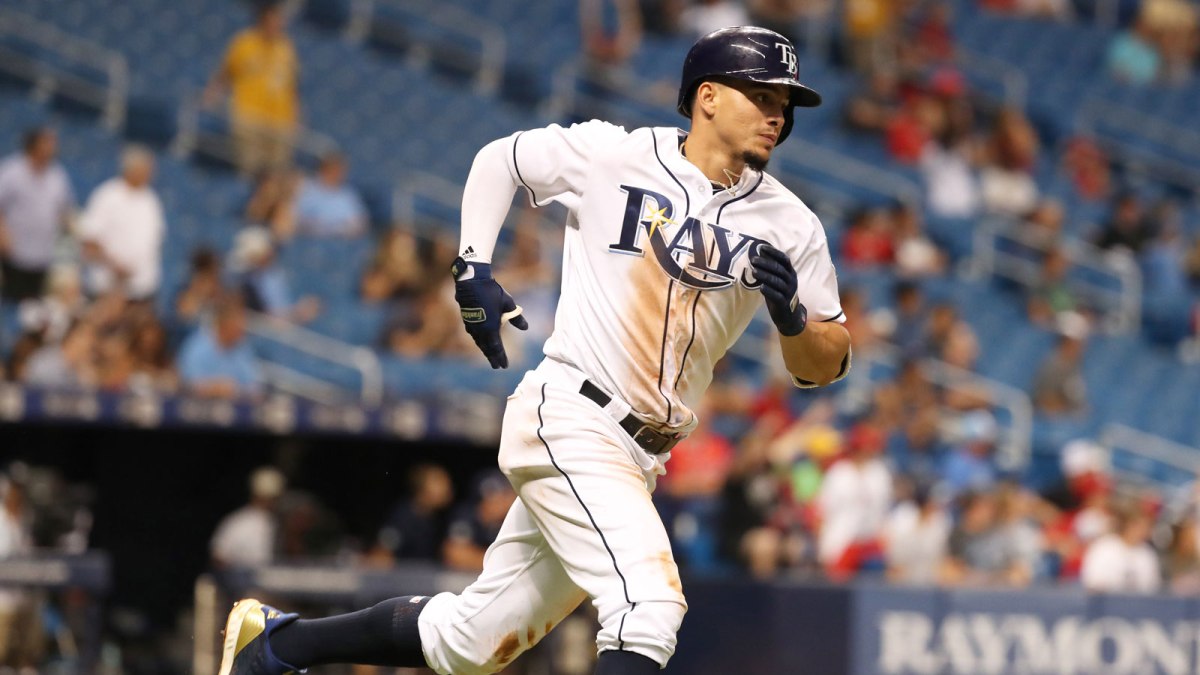 Aug 1, 2018; St. Petersburg, FL, USA;Tampa Bay Rays shortstop Willy Adames (1) runs the bases after hitting a solo home run during the sixth inning against the Los Angeles Angels  at Tropicana Field. Mandatory Credit: Kim Klement-USA TODAY Sports