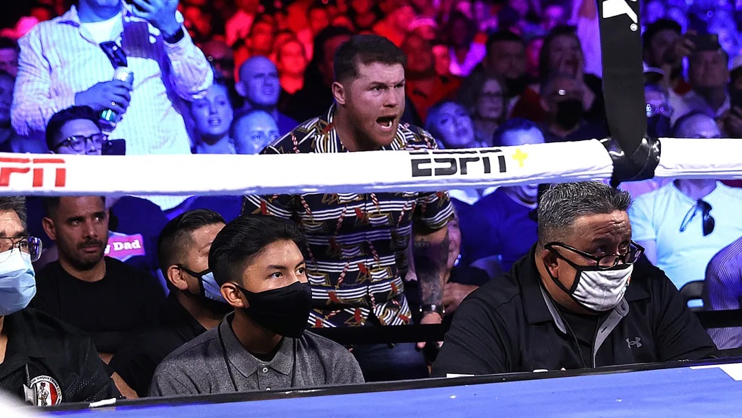 "Canelo" Álvarez se mostró como otro entrenador durante el combate de Óscar Valdez / Mikey Williams/Top Rank Inc/Getty Images