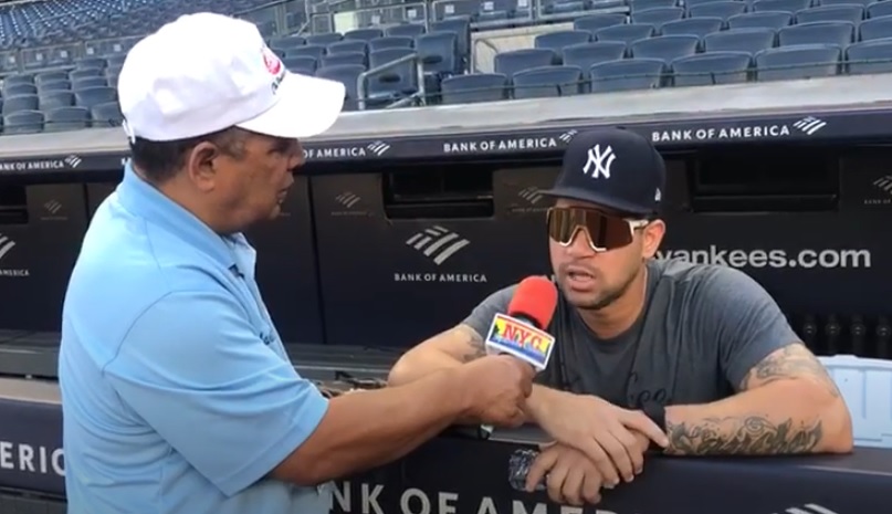 Gary Sánchez fue entrevistado por Agustín Zapata el 7 de Noviembre del 2021 en el Yankee Stadium. (Foto cortesía de Neftalí Medina)