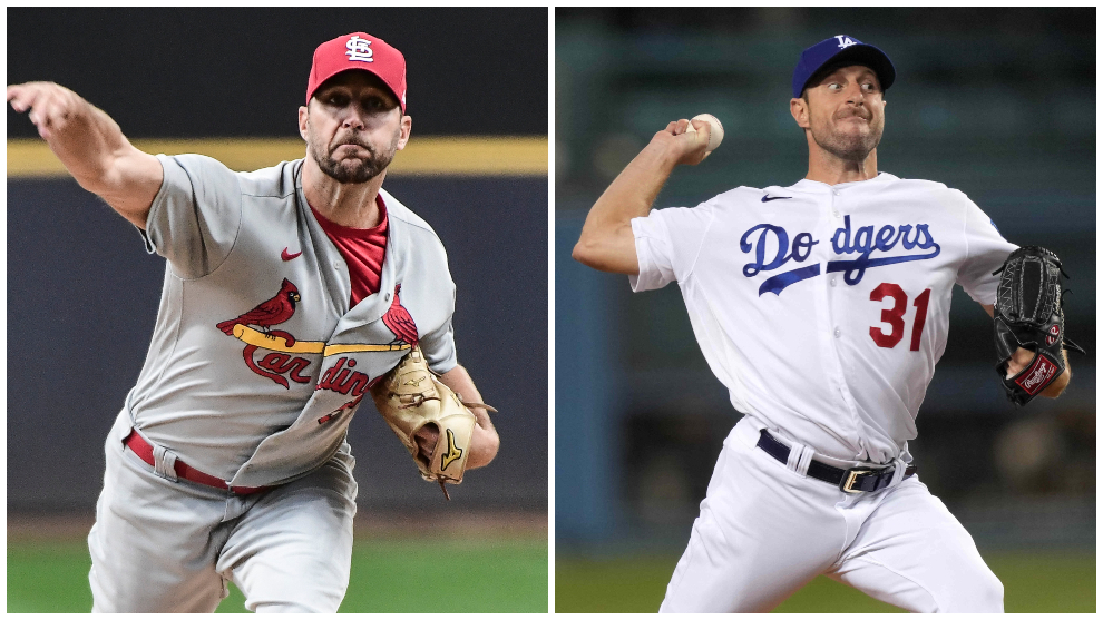 Adam Wainwright vs Max Scherzer, el duelo de pitchers abridores para el partido del Wildcard de la postemporada de Grandes Ligas entre Cardenales y Dodgers. USA Today Sports.