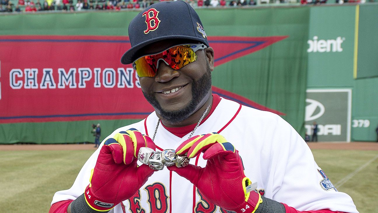David Ortiz y sus anillos de Series Mundiales.
