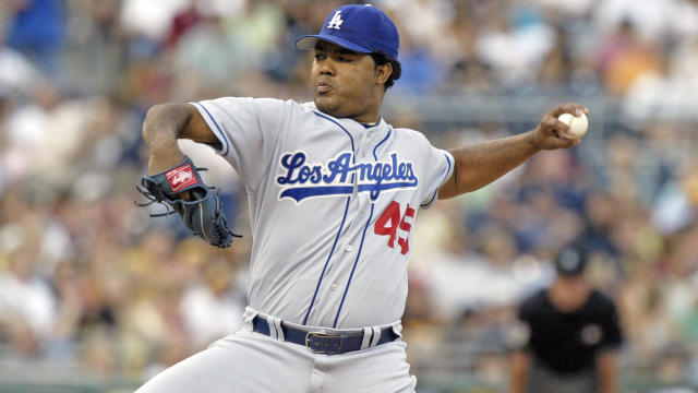 PITTSBURGH, PA - AUGUST 6:  Odalis Perez #45 of the Los Angeles Dodgers pitches during a game against the Pittsburgh Pirates at PNC Park on August 6, 2005 in Pittsburgh, Pennsylvania.  The Pirates defeated the Dodgers 9-4. (Photo by George Gojkovich/Getty Images)