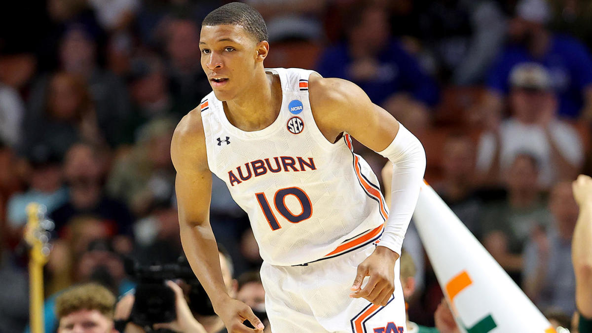 GREENVILLE, SOUTH CAROLINA - MARCH 20: Jabari Smith #10 of the Auburn Tigers looks on in the first half against the Miami (Fl) Hurricanes during the second round of the 2022 NCAA Men's Basketball Tournament at Bon Secours Wellness Arena on March 20, 2022 in Greenville, South Carolina. (Photo by Kevin C. Cox/Getty Images)