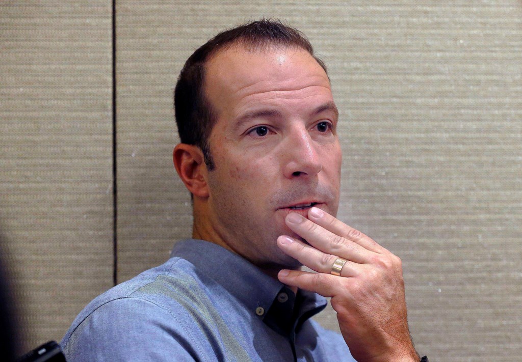 Dec 14, 2017; Orlando, FL, USA; Los Angeles Angels general manager Billy Eppler during the MLB winter meetings at Walt Disney World Swan and Dolphin Resort. Mandatory Credit: Kim Klement-USA TODAY Sports