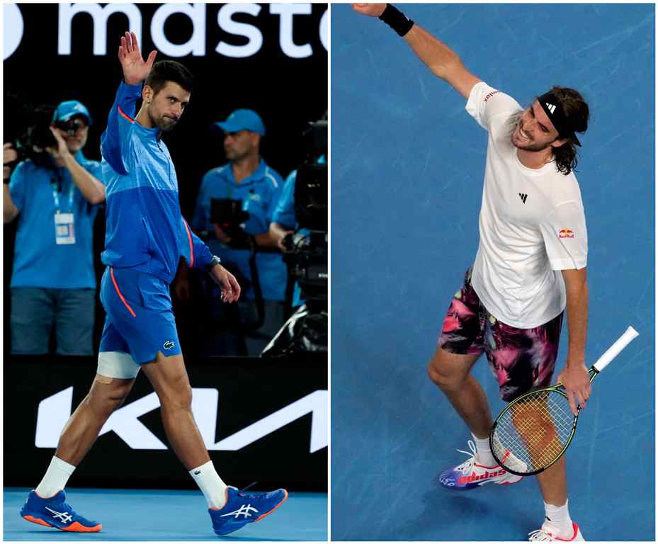 Novak Djokovic y Stefanos Tsitsipas se aprestan a buscar su avance a la final del Abierto de Australia en la jornada del viernes 27 de enero del 2023. (EFE/EPA/FAZRY ISMAIL-AP/NG HAN GUAN)
