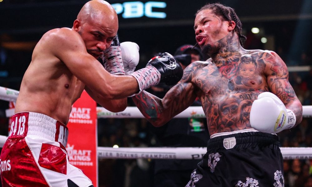 WASHINGTON, DC - JANUARY 07: Gervonta Davis punches Hector Luis Garcia in their WBA World Lightweight Championship bout at Capital One Arena on January 7, 2023 in Washington, DC.   Patrick Smith/Getty Images/AFP (Photo by Patrick Smith / GETTY IMAGES NORTH AMERICA / Getty Images via AFP)