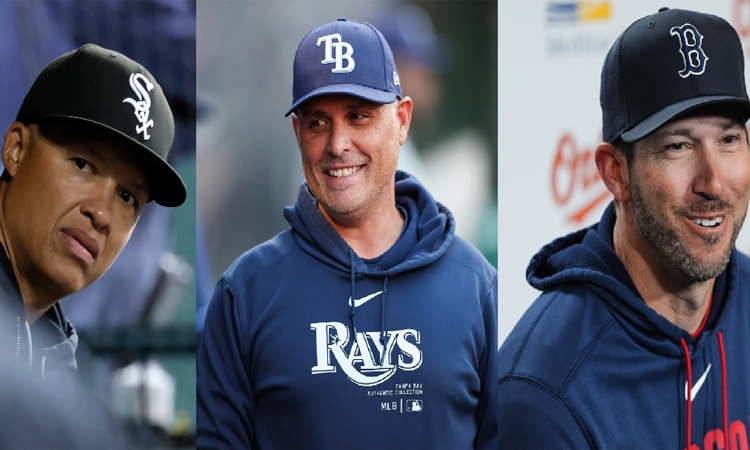 De izquierda a derecha: Will Venable, Kevin Cash y Chad Tracy.